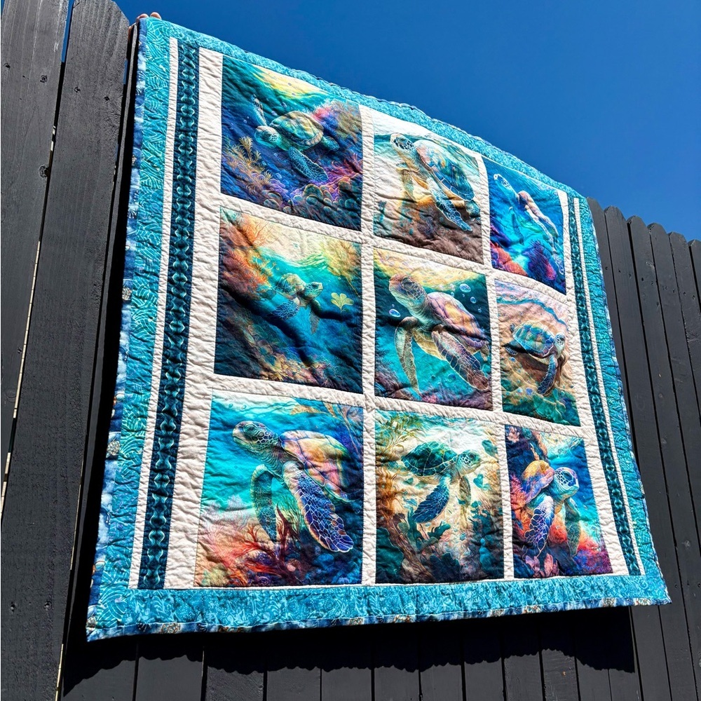 Sea Turtle Themed Quilt, machine quilted - Picture 9 of 13